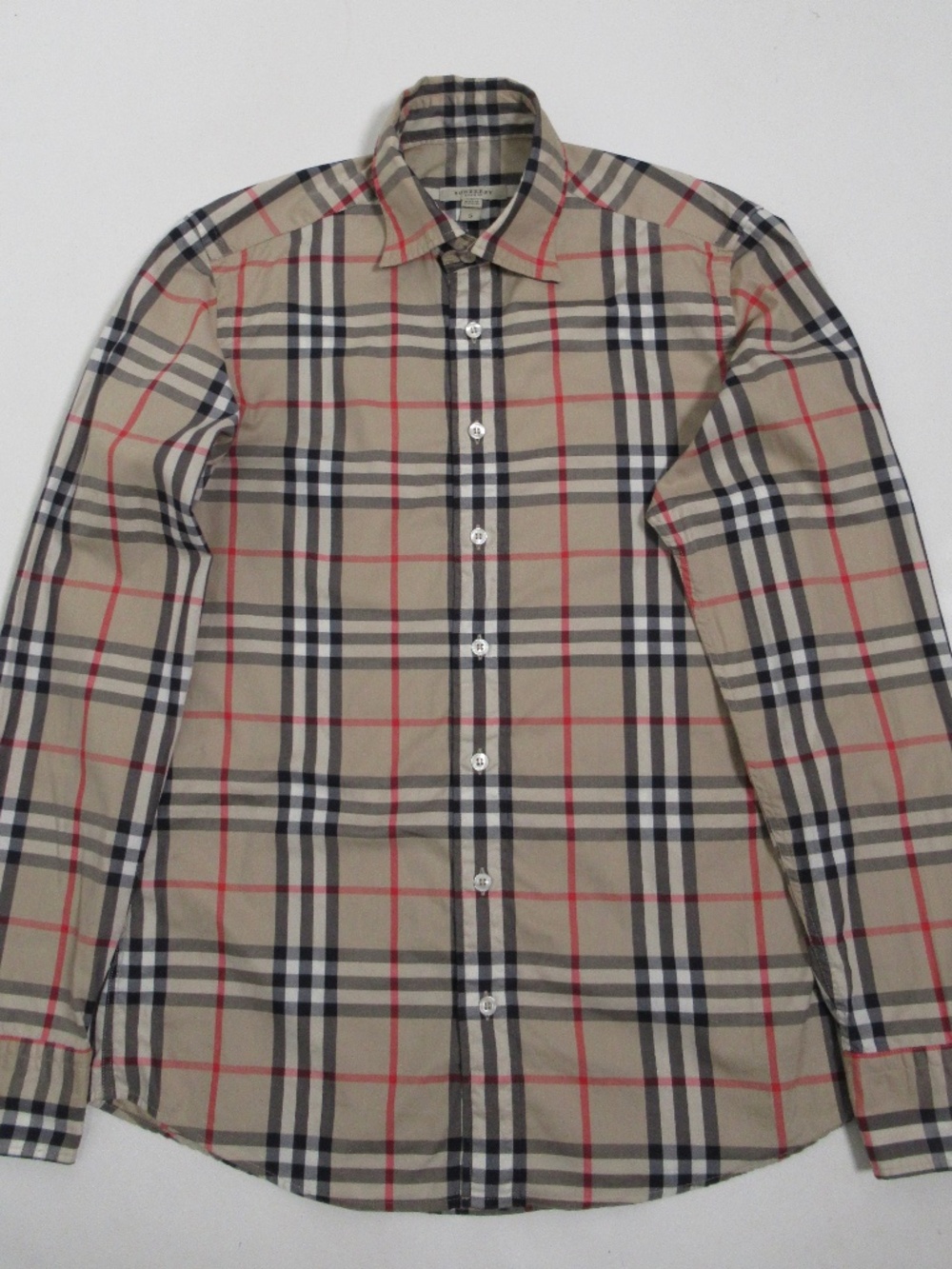 Burberry Men's Check Stretch Cotton Shirt Long Sleeve Archive Beige Size S